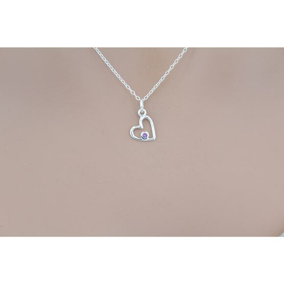 Sterling Silver Birthstone Heart June Alexandrite Crystal Necklace